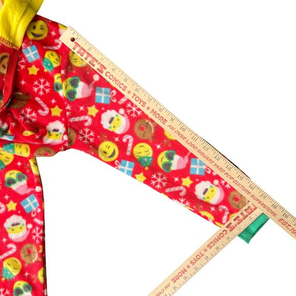 Sleep On It Emoji Christmas Union Suit Kids M 10/12 Red Santa Hooded Pajamas - Picture 7 of 9